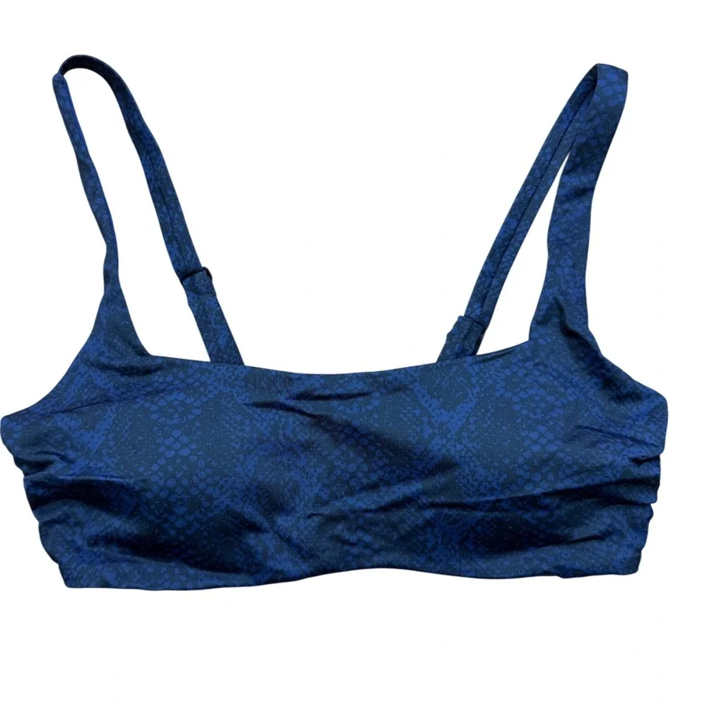 Athleta Bikini Top Women 36B/C‎ Blue Snake Skin Print Scoop Neck Swimwear Beach